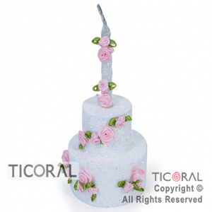 ADORNO VELA TORTA GIBRE BLANCA CON FLORES ROSAS x 1